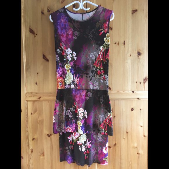 Sleeveless Dress Black Grey Floral Soft Jersey - Picture 4 of 12
